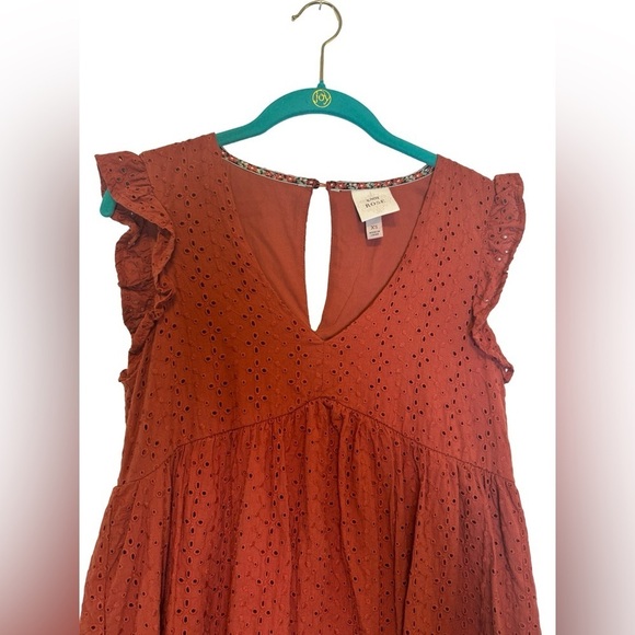 Knox Rose Burnt Orange Eyelet Flutter Sleeve V-Neck Dress Size XS - Picture 9 of 17
